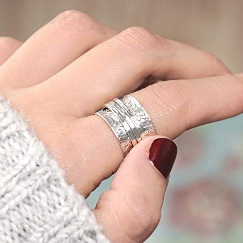 Sterling Silver Spinner Flowers Ring for Women - Fidget, Anxiety Ring