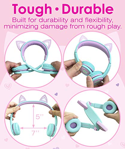 Kids Headphones with LED Light Up Cat Ears
