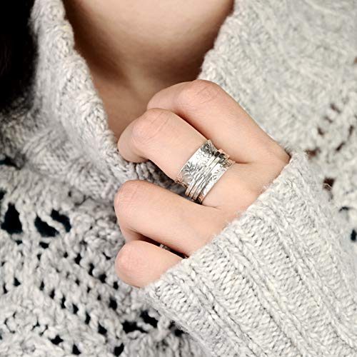 Sterling Silver Spinner Flowers Ring for Women - Fidget, Anxiety Ring