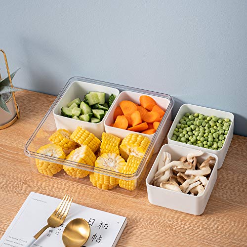 Plastic Divided Serving Tray with Lids for Snacks, Crudités