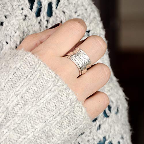 Sterling Silver Spinner Flowers Ring for Women - Fidget, Anxiety Ring