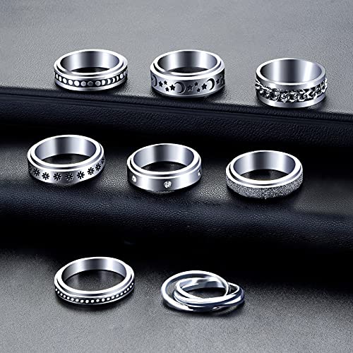 Fidget Rings for Anxiety 8 Stainless Steel Spinner Rings