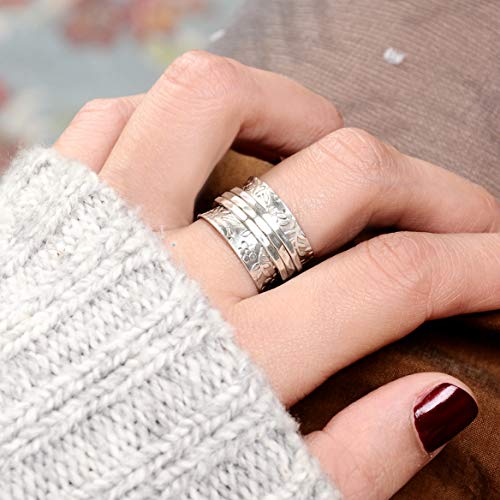 Sterling Silver Spinner Flowers Ring for Women - Fidget, Anxiety Ring