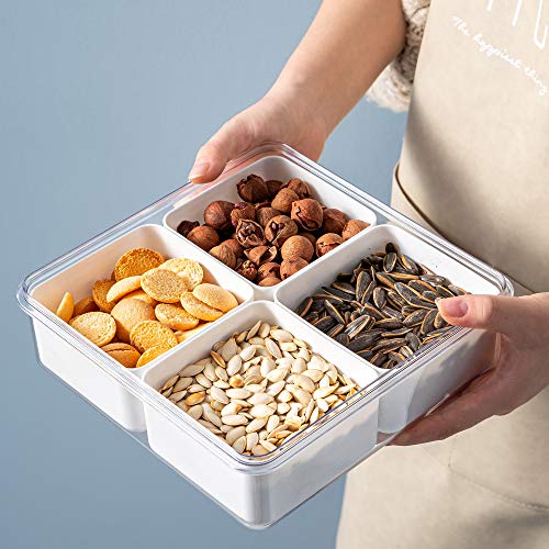 Plastic Divided Serving Tray with Lids for Snacks, Crudités