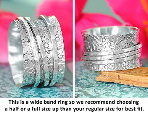Sterling Silver Spinner Flowers Ring for Women - Fidget, Anxiety Ring