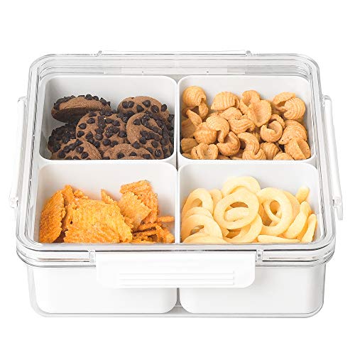Divided Serving Tray with Lid, Refrigerator Four-compartment Storage Box 