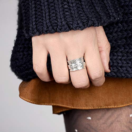 Sterling Silver Spinner Flowers Ring for Women - Fidget, Anxiety Ring