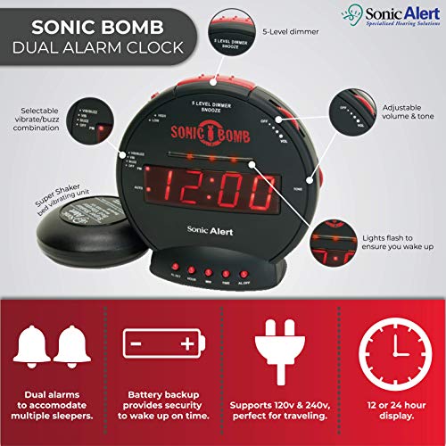 Sonic Bomb Extra Loud Alarm Clock with Vibrating Bed Shaker