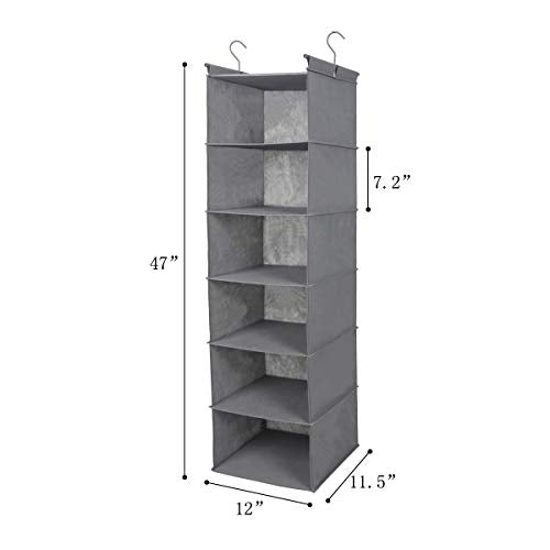 MAX Houser 6 Tier Shelf Hanging Closet Organizer, Closet Hanging Shelf with  2 Sturdy Hooks for Storage, Foldable (Black)