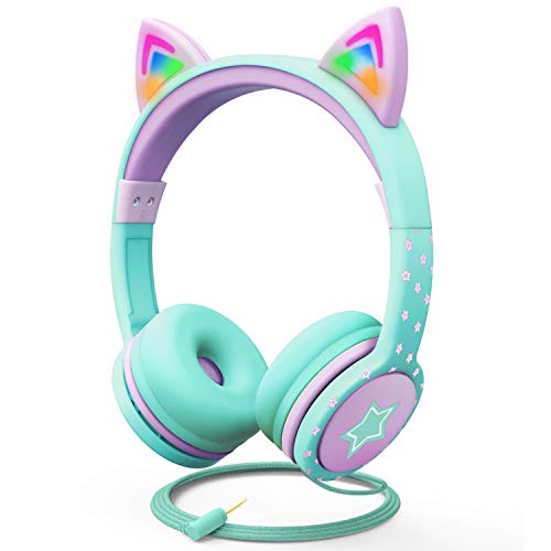 Kids Headphones with LED Light Up Cat Ears