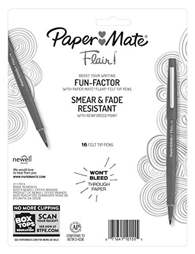 Paper Mate Flair Felt Tip Pens, Medium Point (0.7mm), Black, 4 Count 