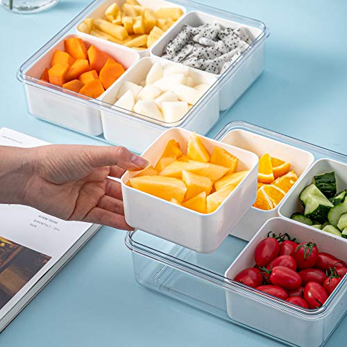 Plastic Divided Serving Tray with Lids for Snacks, Crudités