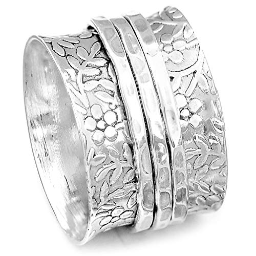 Sterling Silver Spinner Flowers Ring for Women - Fidget, Anxiety Ring