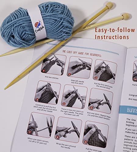 mindfulknits Learn to Knit Kit- Knit a Chunky Beanie- Knitting Needles,  Yarn Needle & Acrylic Chunky Bulky Knitting Yarn– Malai- Beginners Basic
